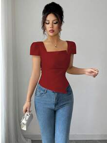 Elenzga Elegant Summer Vacation Shirts For Ladies - Red - View 3