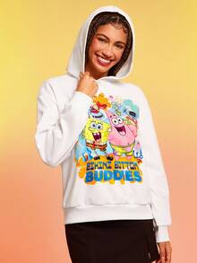 SpongeBob SquarePants | SHEIN Damen Lässig Lustiges süßes Cartoon & Buchstaben Grafik Lose Hoodie Sweatshirt, Frühling/Herbst, Drop-Shoulder
