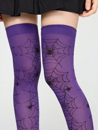 Grunge Punk 1 Paar dunkel gotische Spinnennetz lila Overknee Strümpfe