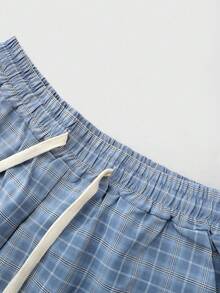 ROMWE MEN Prep Men's Plaid Street Style Woven Long Pants, Spring/Autumn, Fall - Blue - View 6