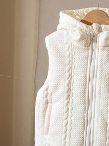 Young Girl' Winter New Simple Versatile Thick Vest, Reversible Quilted Hooded Zip-Up Sleeveless Padded Coat Fall - White - View 4