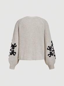 SHEIN MOD Damen V-Ausschnitt Laternärmel Strick Lässig Cardigan mit Knopfverschluss vorne