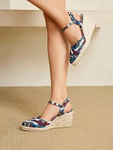 Styleloop 女士坡跟厚底编织一脚蹬鞋，波西米亚风格，厚底，适合万圣节、圣诞节、派对 - 藍色 - 查看 3