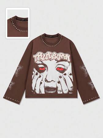 Street Life Men's Printed Long Sleeve T-Shirt, Loose Cropped Fit, For Fall