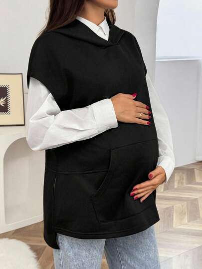 SHEIN 孕妇撞色二合一长袖卫衣