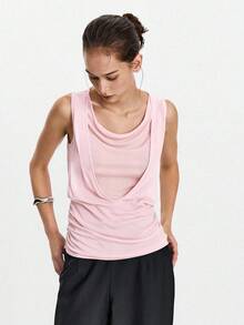 Lumivelle Women's Wool Blend 2 In 1 Deep Draped Neck Splicing Top - Pink - View 3