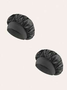 SHEIN 1/2pcs Silk Bonnet For Sleeping, Satin Hair Bonnets, Soft Elastic Band Silk Sleep Cap, Silk Hair Wrap For Curly Hair, Hair Bonnets For Women Sleeping,Silk Hair Wrap,Elastic Wide Band Silk Sleep Cap,Soft And Breathable, Ideal For Overnight Curls Preservation, All-Season Shower Caps, Comfortable For Chemotherapy Patients (Black/Powder)
