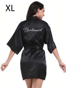 SHEIN 1pc Wedding Decoration Printed Letters BRIDE Nightgown Bathrobe Wedding Engagement Honeymoon Travel Wife Gift Bachelorette Party Bridal Shower Bridesmaid Gift - Black - View 8