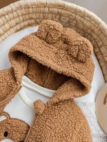 3 件套新生女婴可爱百搭运动衫、毛绒夹克和裤子套装，秋冬 - 彩色 - 查看 4