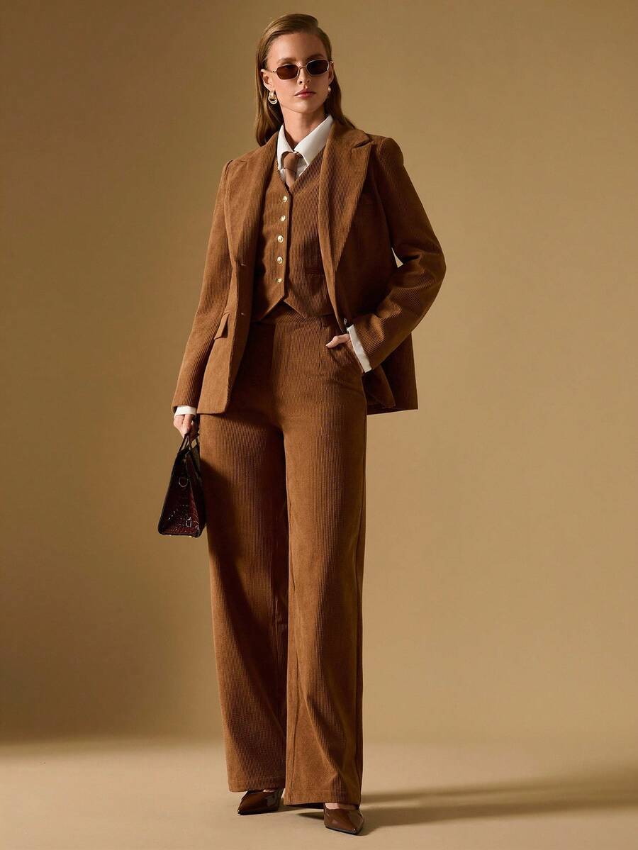 Briarwyn Damen Lässig Pendler Vintage braune Weste, Herbstkleidung für Damen, Herbstoutfits für Damen, Old Money Stil Damen, Damen braunes Outfit, Braunes Cord Outfit, Braunes Outfit Damen