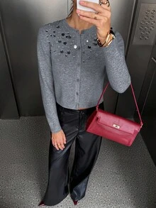 SHEIN Frenchy 秋冬新款奢华亮片开衫夹克，灰色 - 灰色 - 查看 7