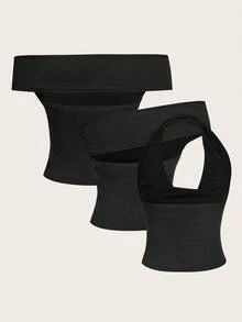 SHEIN EZwear 3-In-1 Women Casual Sexy Bodycon Top Set, Versatile For Daily Wear,Black Tops