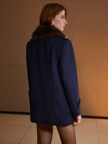 MOTF PREMIUM WOOL DOUBLE BREASTED OVERCOAT, AUTUMN/WINTER - Navy Blue - View 4