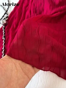 1 件女童休闲衬衫，圆领长袖喇叭袖口提花梭织上衣，秋季 - 酒紅色 - 查看 5