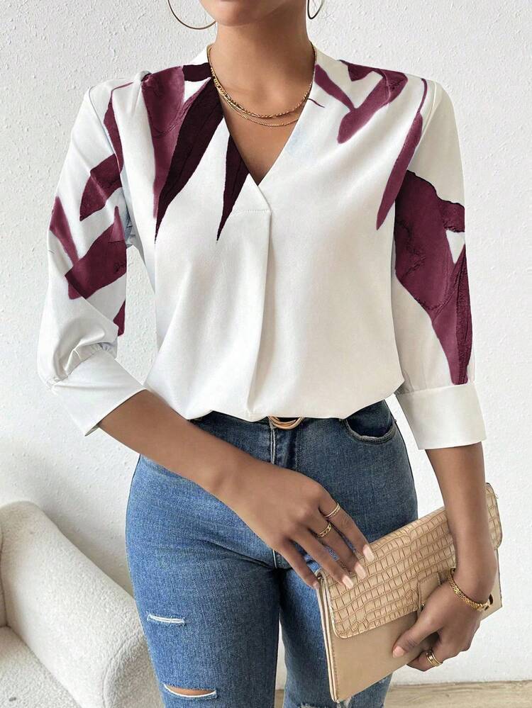 EMERY ROSE Camisa floral elegante para ir al trabajo de mujer - Burdeos - Añade 5