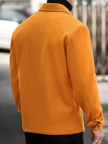 Manfinity Homme 男士翻盖口袋时尚橙色长袖大衣，秋冬款 - 珊瑚橙 - 查看 2