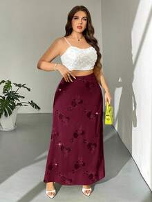Firerie Plus Size Sequin Decor Casual Skirt - Burgundy - View 3