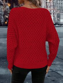 EMERY ROSE Women's Solid Color Minimalist Long Sleeve Sweater, Everyday Wear, Christmas - Red - View 2