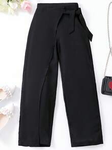 Fashionable Criss-Cross Strap Wide Leg Pants, Comfortable & Breathable - Black - View 3