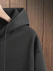 RueChic Cotton Men Skeleton & Slogan Graphic Drop Shoulder Drawstring Hoodie - Dark Grey - View 4