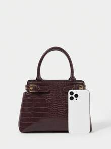 SHECARRY Women Top Handle Bags Crocodile Autumn Winter School Travel Commute Work Elegance Exquisite Hand-Carry Or Cross-Body, Best Mother's Day Gifts Women Espresso Brown - Coffee - View 3