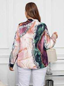 SHEIN Clasi Áo sơ mi họa tiết đá cẩm thạch thanh lịch cỡ lớn dành cho người đi làm - Nhiều màu - Xem 2