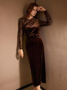 MOTF PREMIUM SPLIT THIGH CONTRAST MESH DRESS