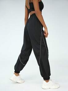 SHEIN Sports 2 件女式纯色松紧腰抽绳慢跑裤，休闲健身 - 彩色 - 查看 5