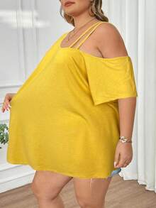 SHEIN CURVE+ Plus Size Women's Tie-Dye Print Round Neck Short Sleeve Casual Loose T-Shirt, Spring/Summer