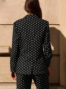lacRébo 黑色波点翻盖口袋西装外套套装，春季/夏季外出时尚西装外套，奢华高级商务休闲法式巴黎风情 - 黑與白 - 查看 3