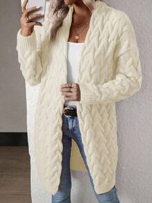 EMERY ROSE Casual Solid Color Long Loose Fit Cardigan For Women,Fall - Apricot - View 6