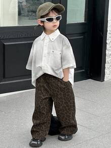 Dazy Kids 幼儿男童宽松直筒豹纹牛仔裤，秋季街头风格裤子