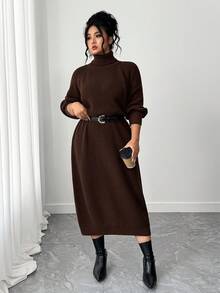 SHEIN Tall CURVE Plus Size Casual Turtleneck Raglan Sleeve Sweater Dress Winter Fall Autumn