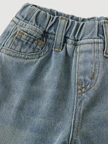 SHEIN Baby Girl Cute Retro Blue Denim Loose Fit Pants Fall Winter,Fall Clothes,Autumn Clothes ,Casual And Fashionable Vacation Outfits,Fleece Leggings Winter