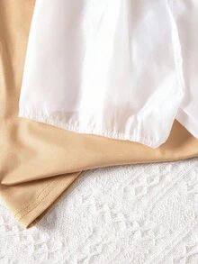 2 件套女孩休闲花卉圆领短袖 T 恤 + 雪纺波点裙，度假装 - 卡其色 - 查看 11