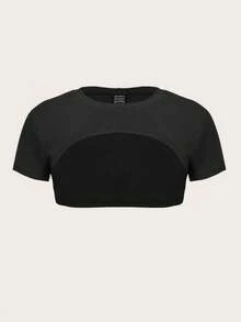 SHEIN ICON Women's Casual Ultra-Short Cropped Short Sleeve Top, Suitable For Y2K, Sexy,Black Tops