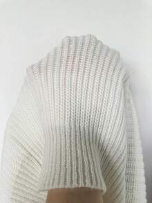 EMERY ROSE Damski luźny sweter w jednolitym kolorze z teksturą dzianiny, uniwersalny sweter damski na każdą okazję, prążkowany sweter, biały sweter, sweter z bufiastymi rękawami, biały sweter z dzianiny