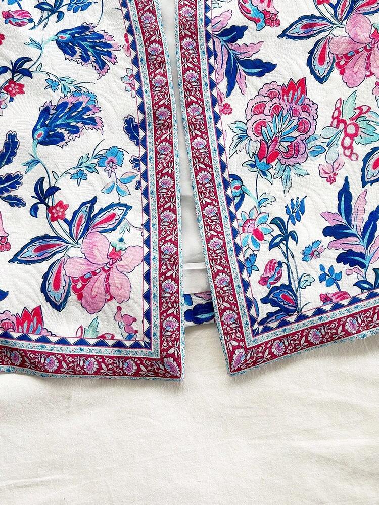 Soleia Top court imprimé coloré à col V pour femmes, idéal pour les vacances - Multicolore - Voir 3