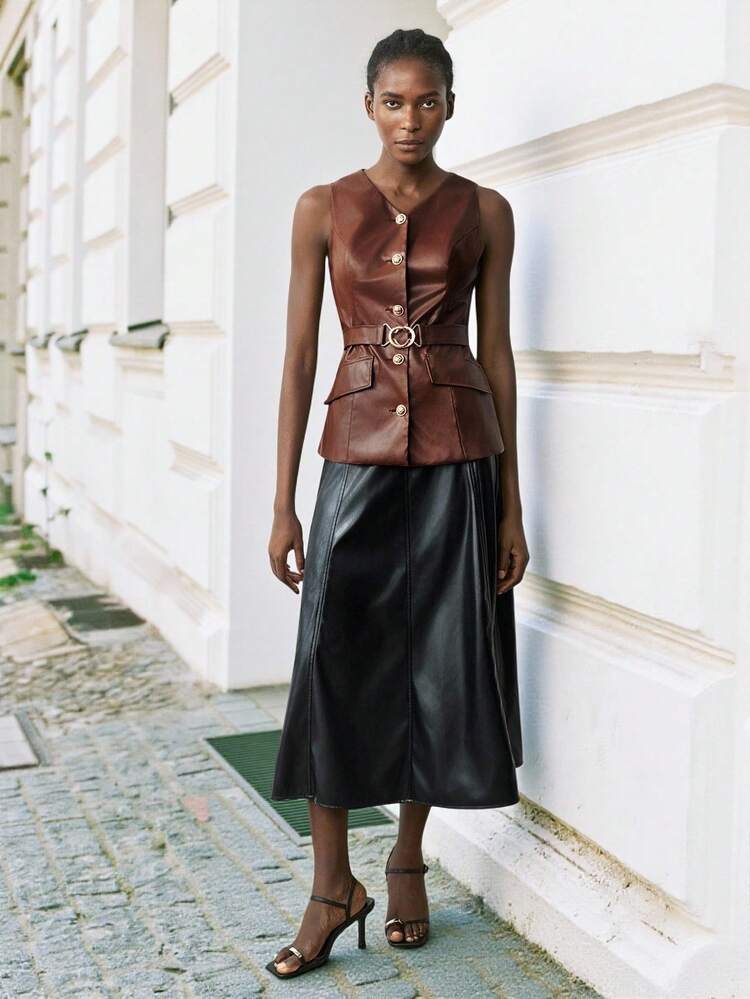 SHEIN Maija Women's Fashionable Solid Color Sleeveless Jacket For Commuting In Fall/Winter