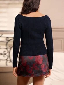 lacRébo 2 Pieces Knit Top Set – Ribbed Long Sleeve Button Front Top With Underlayer Black Knit Camisole Top Spring Women Clothes Spring Summer - Navy Blue - View 2