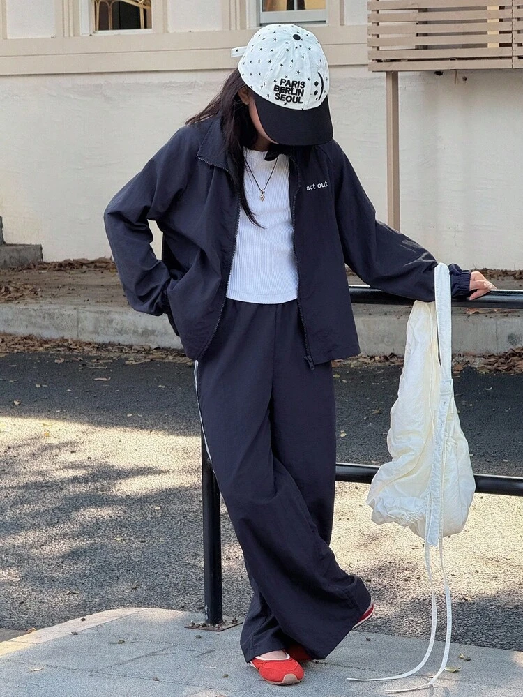 Korean Style Girls Tween Girl Spring/Autumn New Outfit, Children Jacket Coat + Casual Sports Pants, Street Fashion Stylish Clothing Set