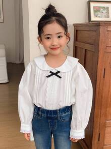 DAZY Young Girl' Doll Face Bubble Long Sleeve Shirt, Fall Clothes - White - View 2