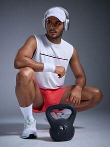 Men's Fashionable Slim Fit Sporty Tank Top, Summer - White - View 7