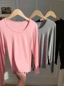 Comfortcana Casual Versatile Solid Color Modal Long Sleeve T-Shirt - Multicolor - View 1