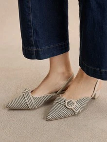 Rosivie 女士时尚迷人高跟鞋，黑白，压花做旧材质，尖头，通勤，舒适，室内，办公室，街头，派对，旅行，度假，春夏季，适合搭配连衣裙、牛仔裤、短裤 - 黑與白 - 查看 2