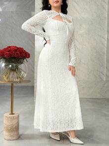 Modelyn Váy ren thanh lịch cho nữ có dây buộc eo, màu trắng tinh khiết - trắng - Xem 5