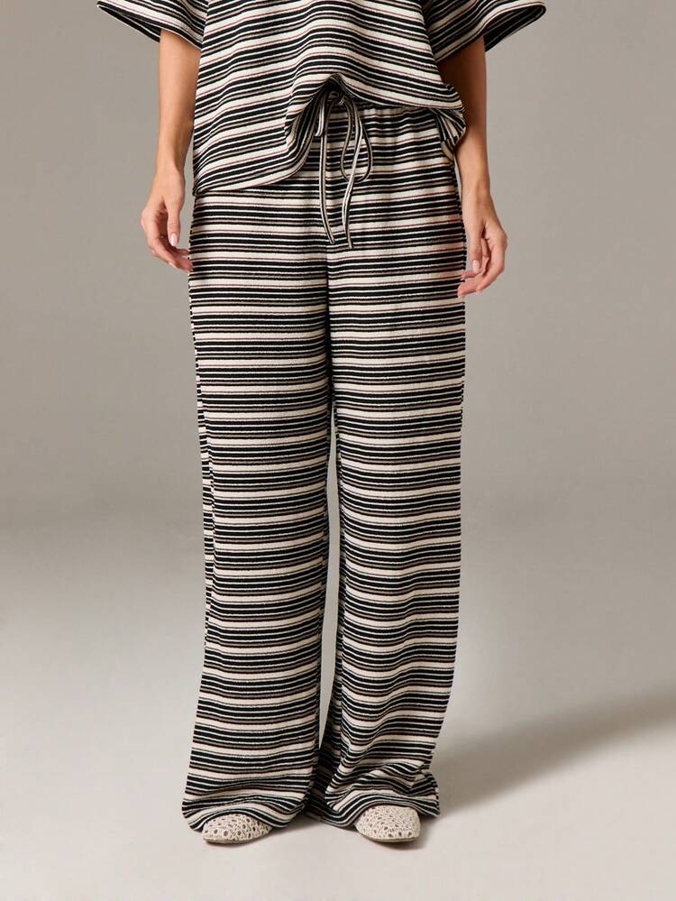 Striped Wide Leg Co-Ord With V-Neck Top
