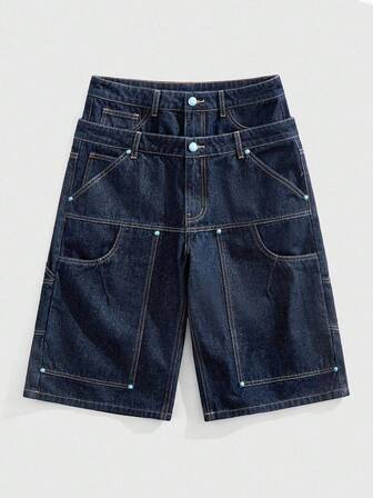 Street Life Men's Solid Color Denim 7/8 Pants