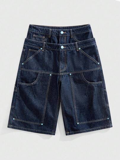 Street Life Men's Solid Color Denim 7/8 Pants