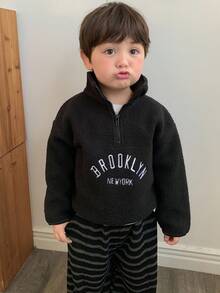 DAZY Baby Boys' Colorblock Sherpa Fleece Embroidered Korean Style Long Sleeve Sweatshirt Fall,Winter Toddler - Black - View 5